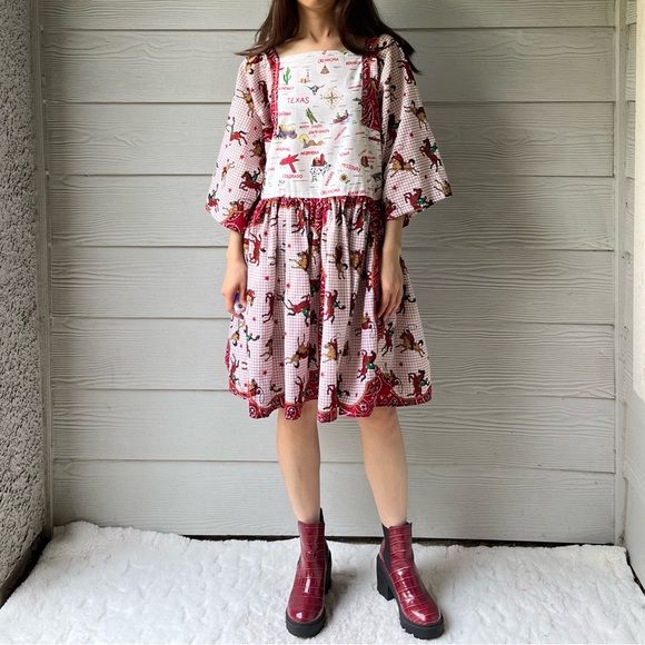 Western Rodeo | US Map | Handmade Bandana Dress SKU 05296 Red/Cowboy - Picture 10 of 16